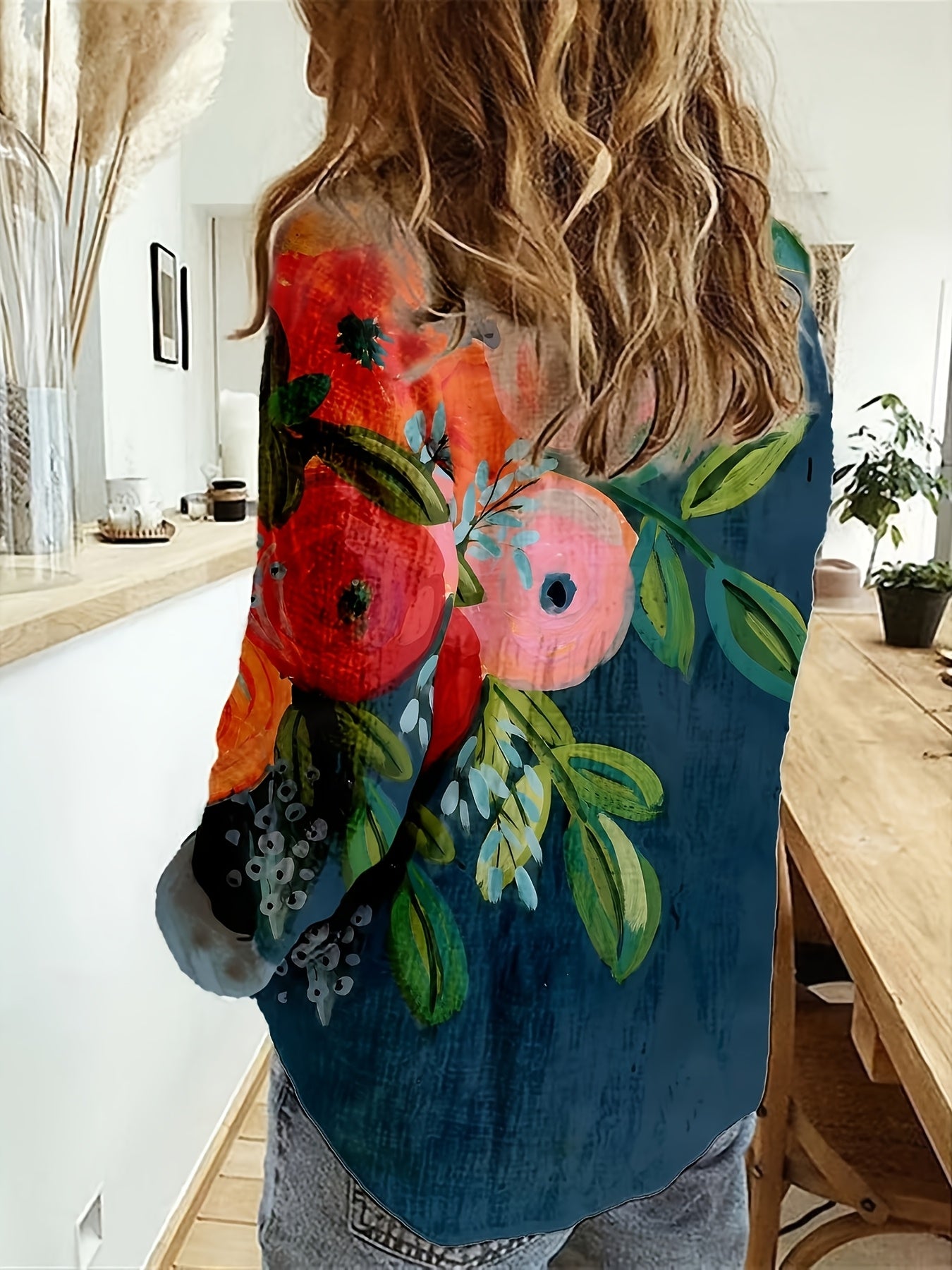 Vibrant Color Print Long Sleeve Casual Turnover Collar Button Shirt, Loose Fit for Daily Outing and Vacation, Must-have in Wardrobe